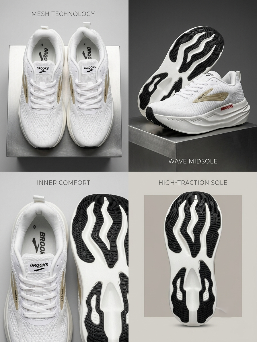 Brooks Wave Midsole White Luxury Sneaker — Premium Comfort Edition